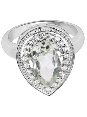 3 Carat Amethyst Teardrop Topaz Ring Pear Round Cut Rhodium Sterling Silver NWT